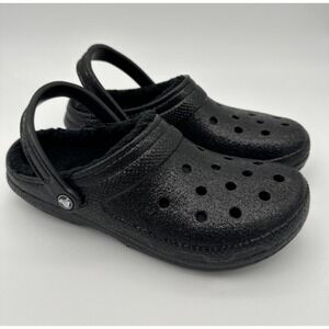 CROCS Classic Fuzz Lined Glitter Clog Black M-10 W-12 NWT